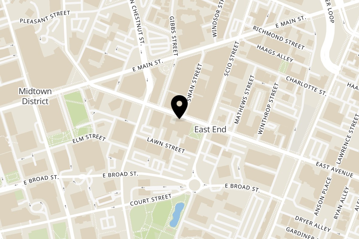 Map showing the location of 3 Daughters Pizzeria on 113 East Ave in Rochester